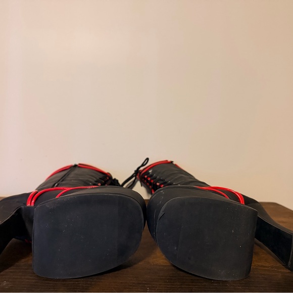 Black and Red Lace-Up & Zippered Platform Knee-High Boots - Picture 6 of 6